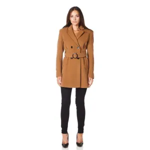 De La Creme - Womens Camel Textured Short Belted Coat