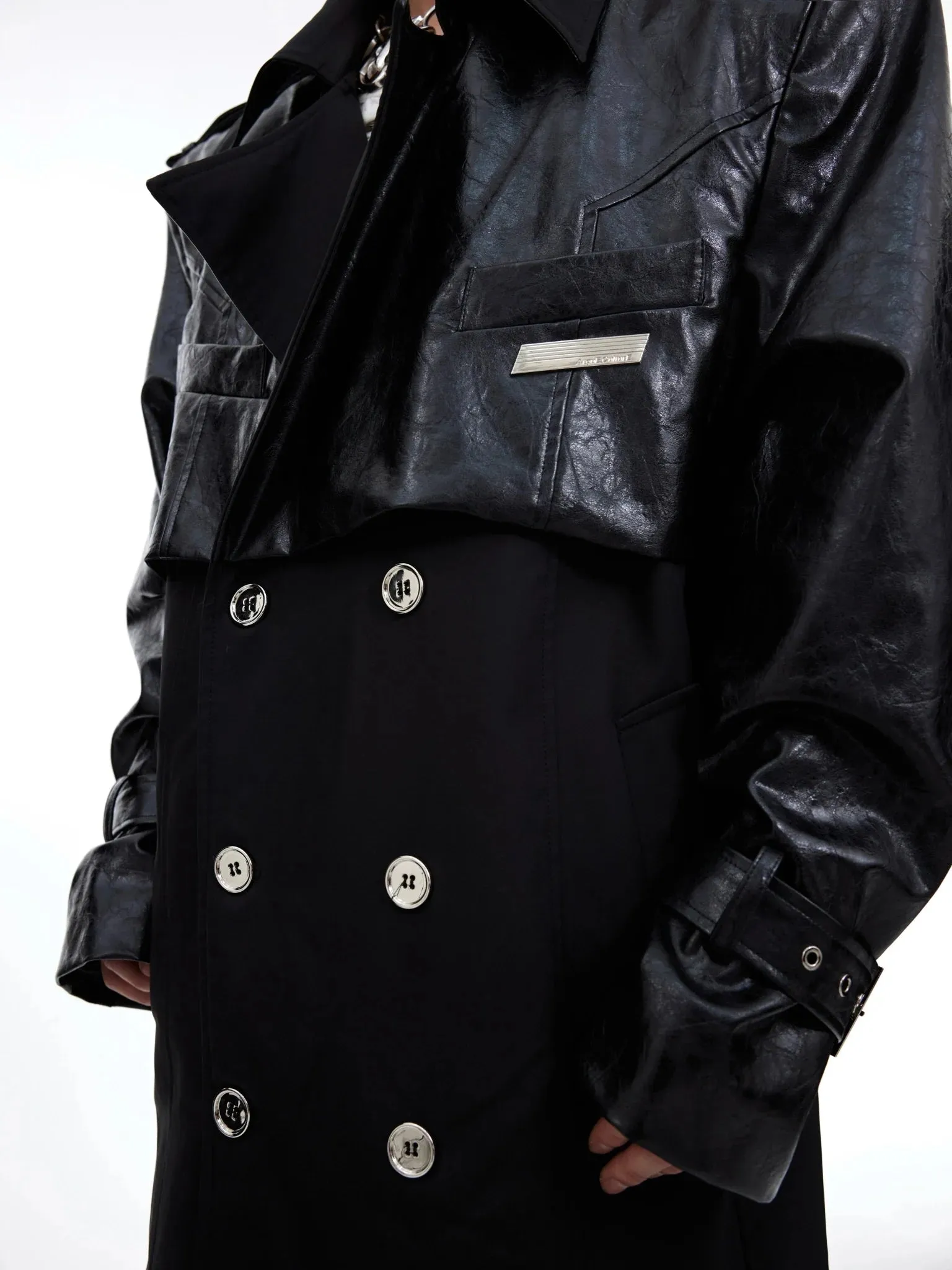 Deconstructed Faux Leather Overcoat | Designer Patchwork Trench