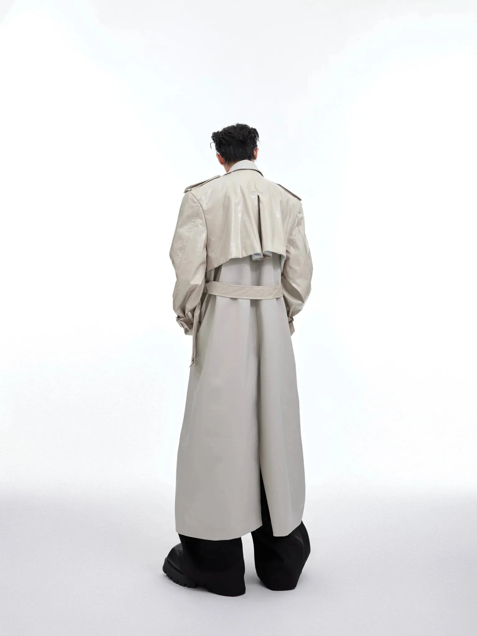 Deconstructed Faux Leather Overcoat | Designer Patchwork Trench