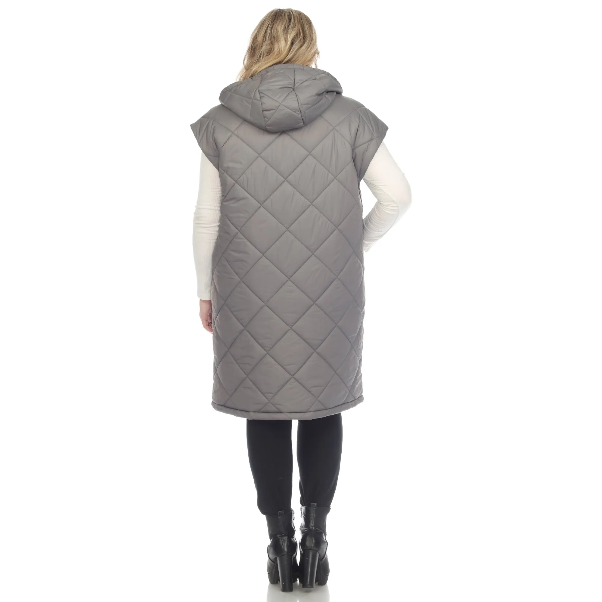 Diamond Quilted Hooded Puffer Vest - Plus