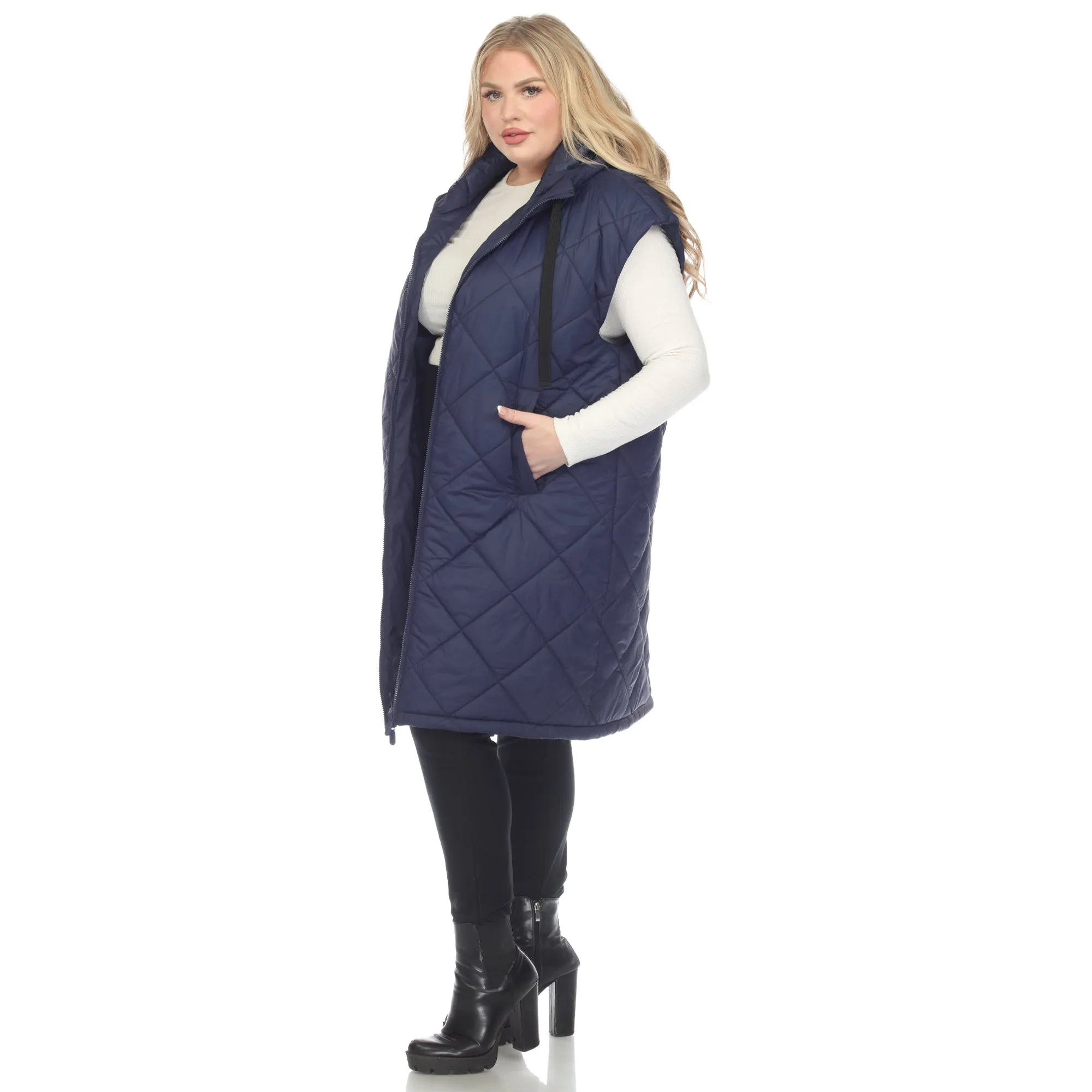 Diamond Quilted Hooded Puffer Vest - Plus