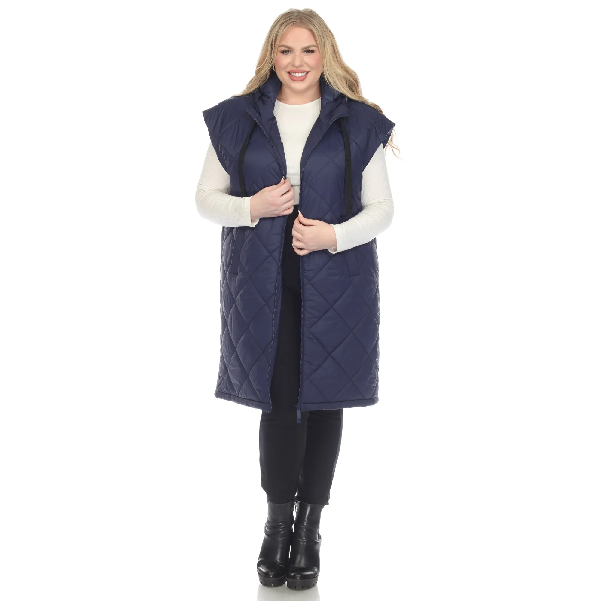 Diamond Quilted Hooded Puffer Vest - Plus