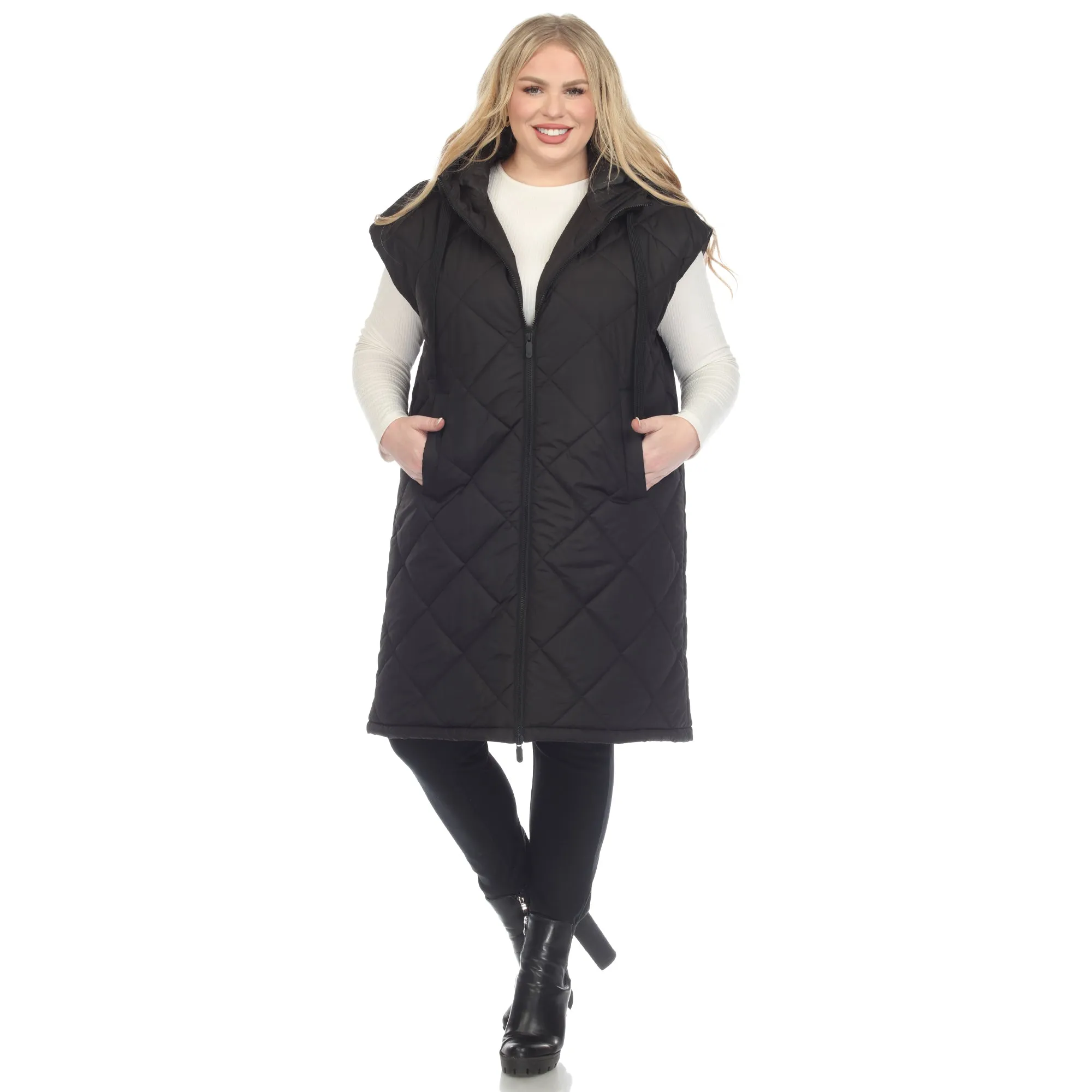 Diamond Quilted Hooded Puffer Vest - Plus