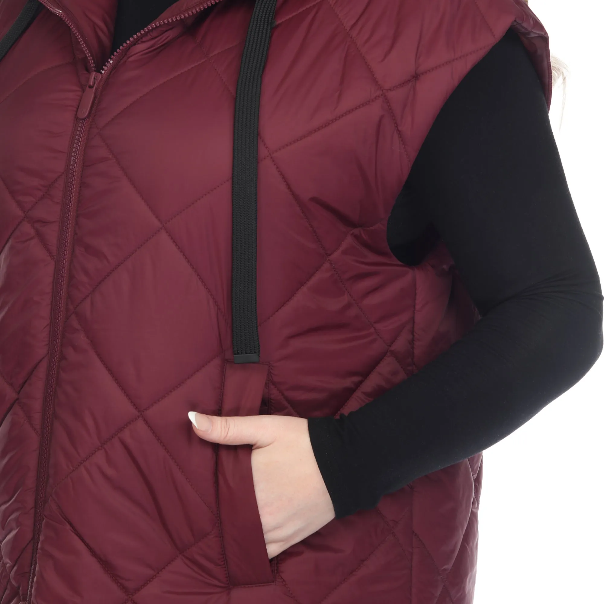 Diamond Quilted Hooded Puffer Vest - Plus