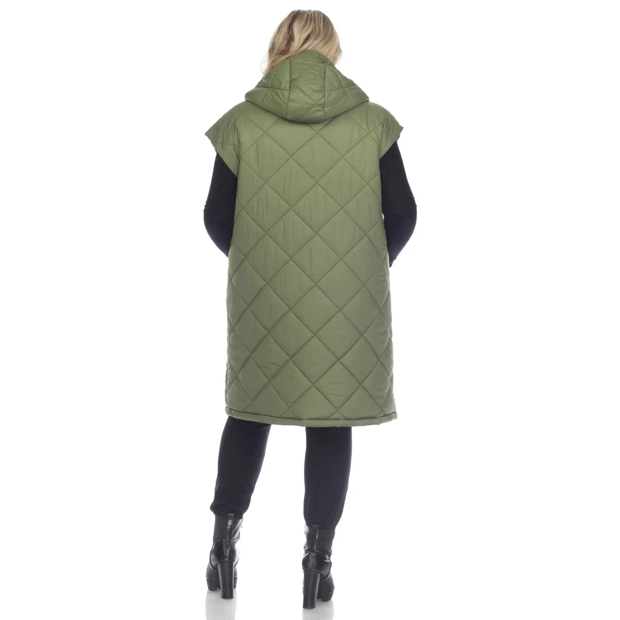 Diamond Quilted Hooded Puffer Vest - Plus