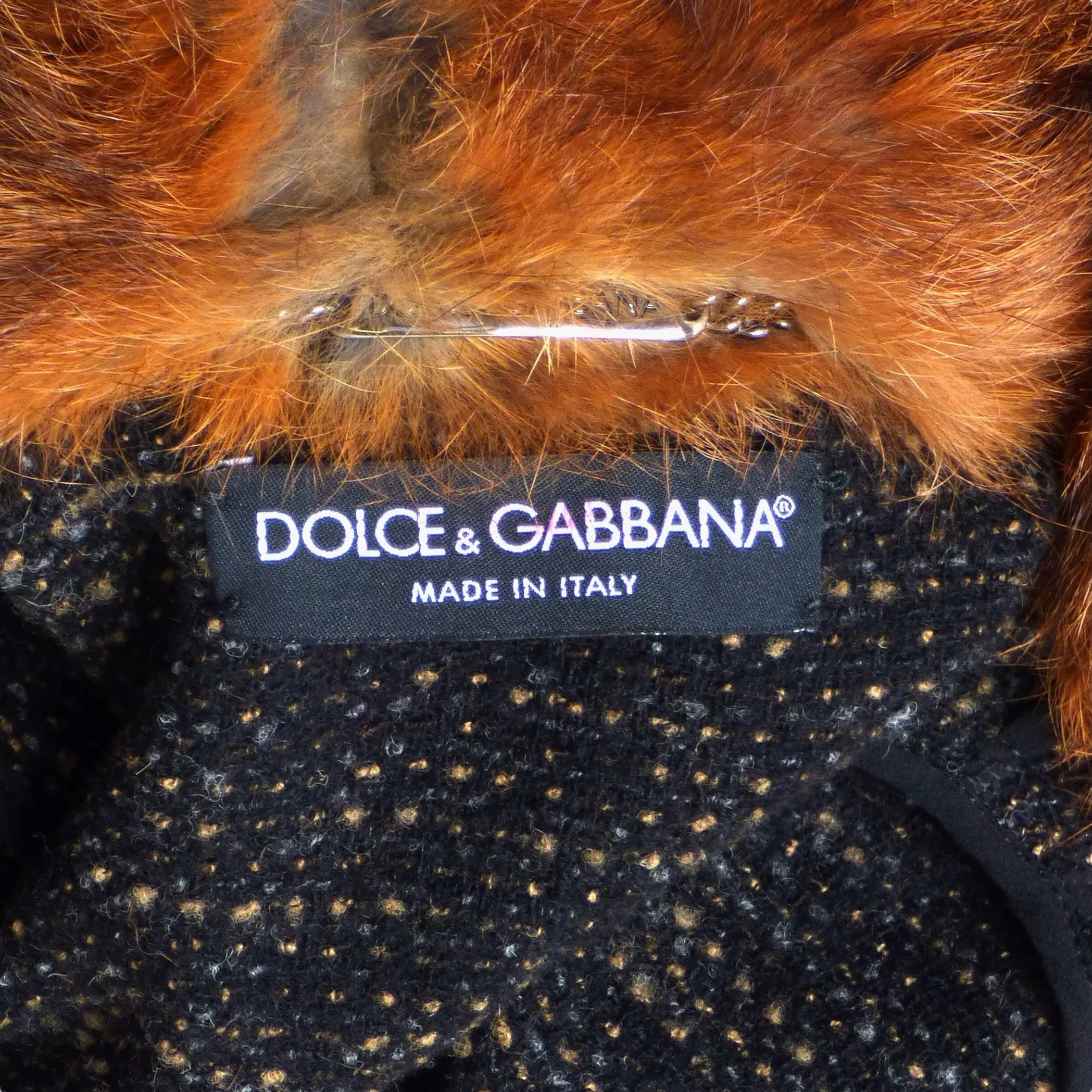 DOLCE & GABBANA- Tweed, Velvet & Fur Overcoat, Size 8