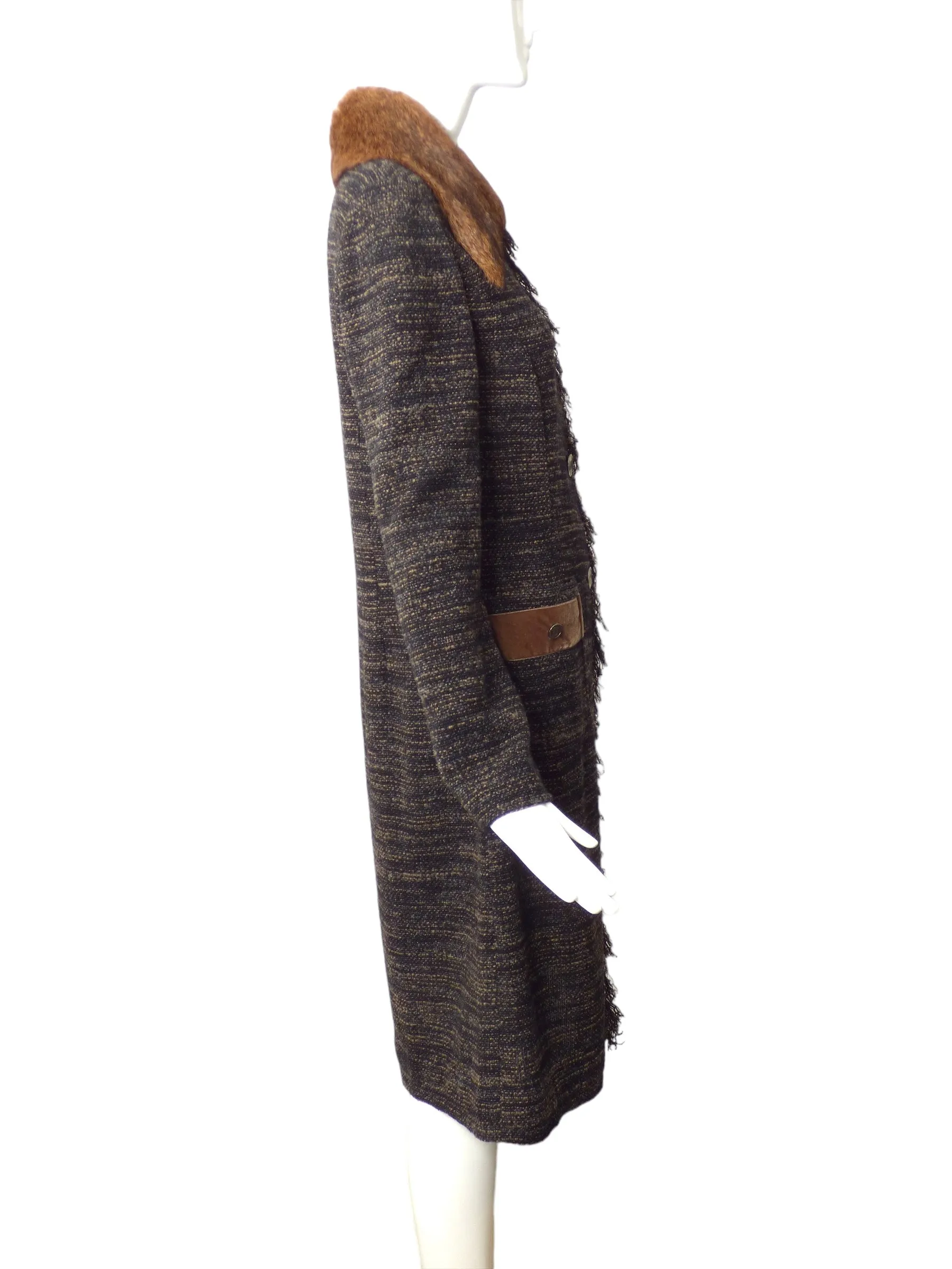 DOLCE & GABBANA- Tweed, Velvet & Fur Overcoat, Size 8