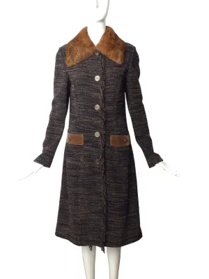 DOLCE & GABBANA- Tweed, Velvet & Fur Overcoat, Size 8