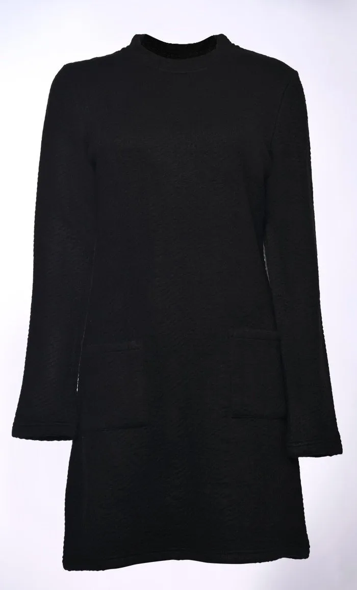 Effortless Elegance: Woolen Tunic with Front Pockets (Black)