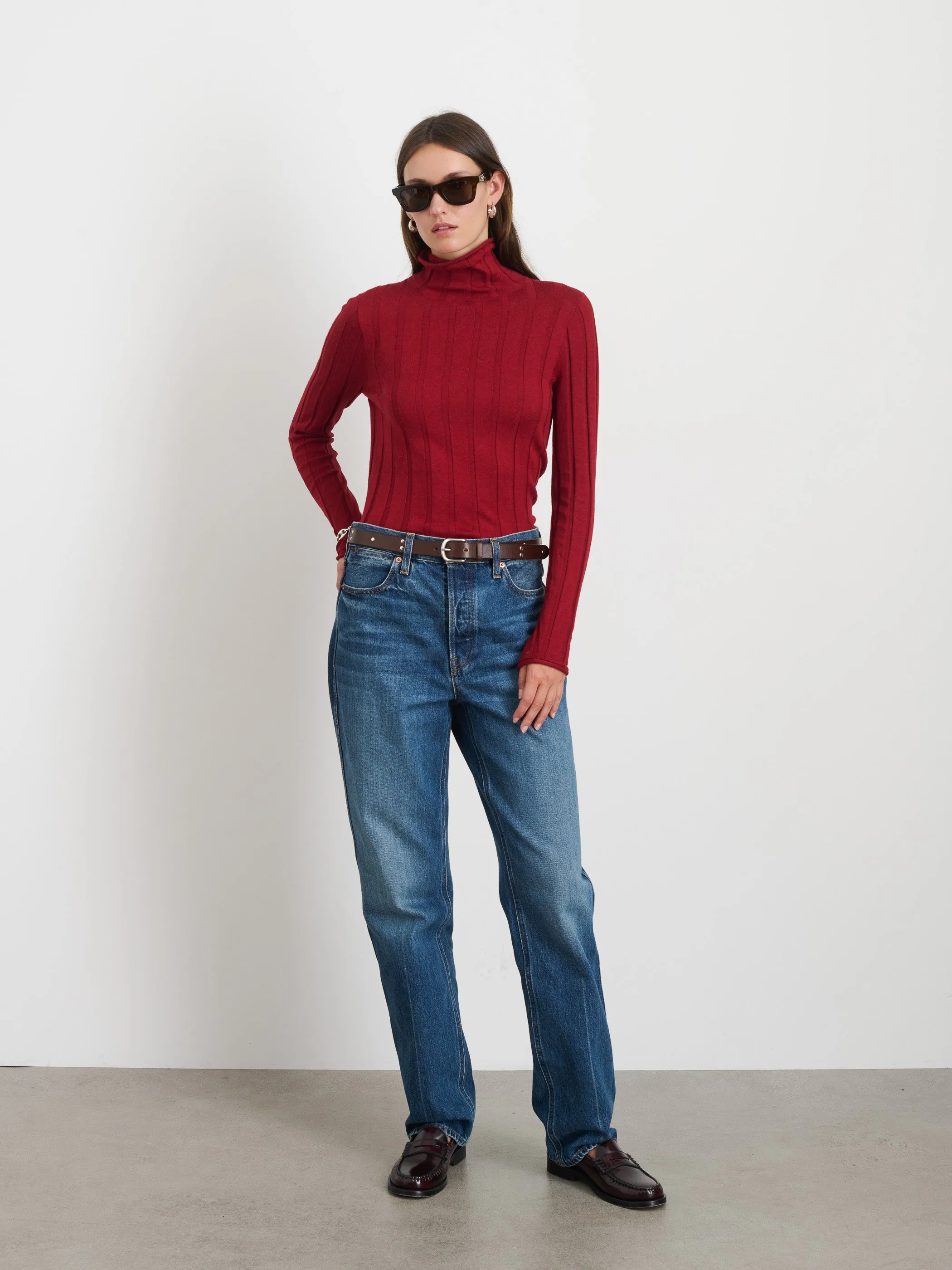 Ellie Ribbed Turtleneck In Cotton Cashmere