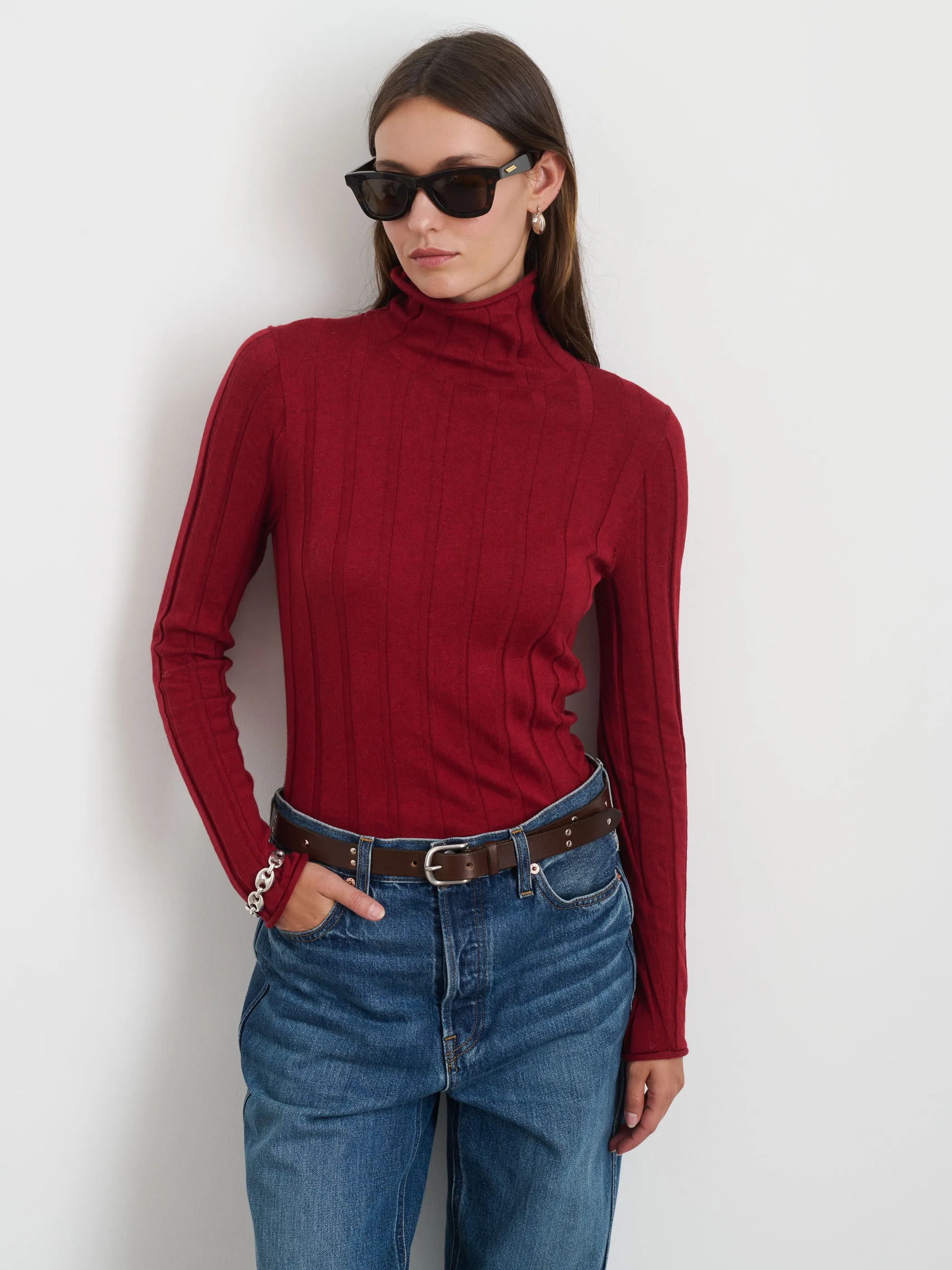 Ellie Ribbed Turtleneck In Cotton Cashmere