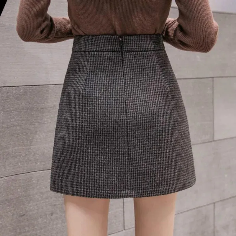 FashionSierra - New Fashion Plaid A-Line Mini Women Autumn Winter High Waist Woolen Female Casual All-match Short Skirt