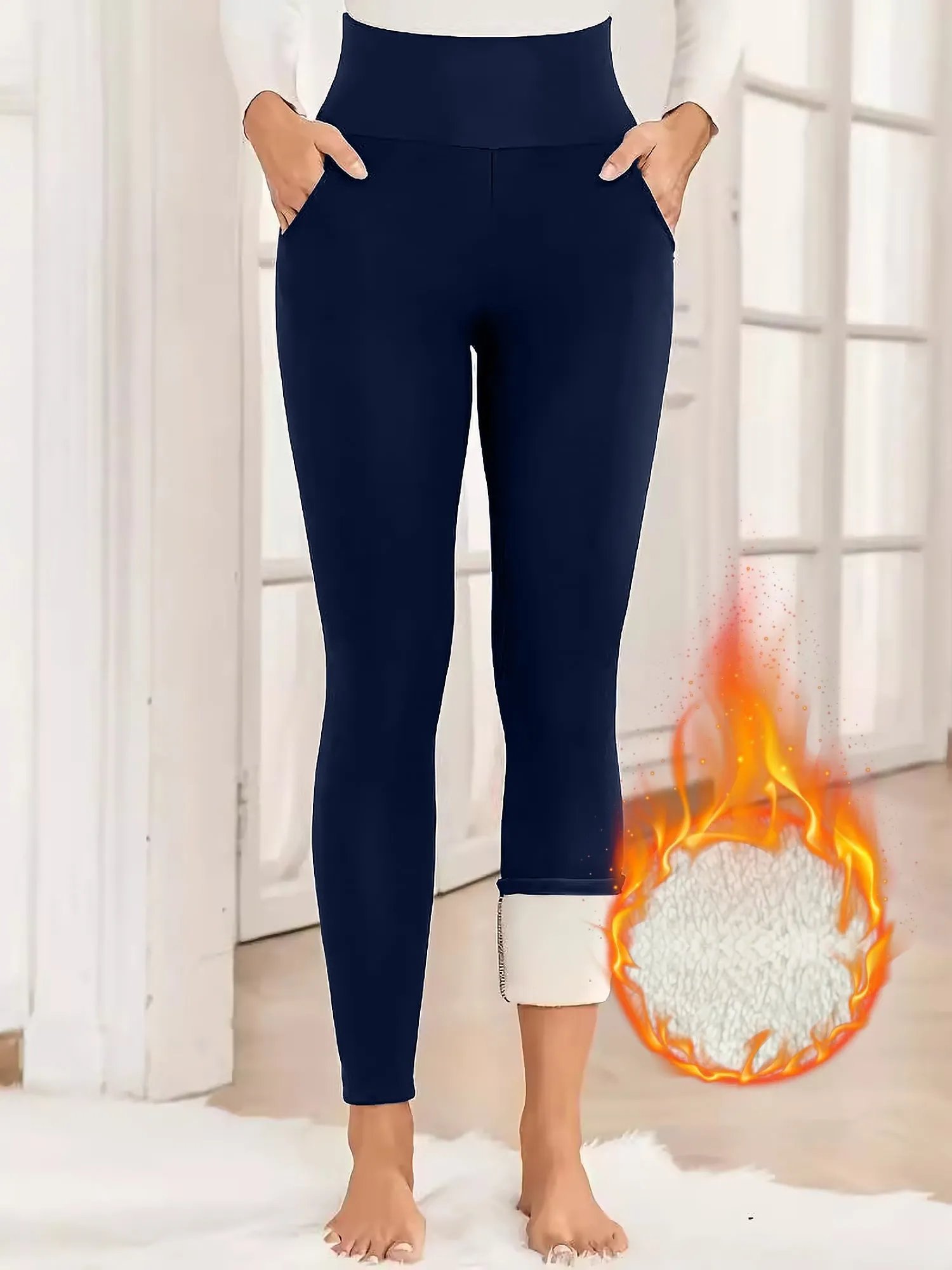 Fleece Thermal High Waist Pocketed Solid Color Leggings