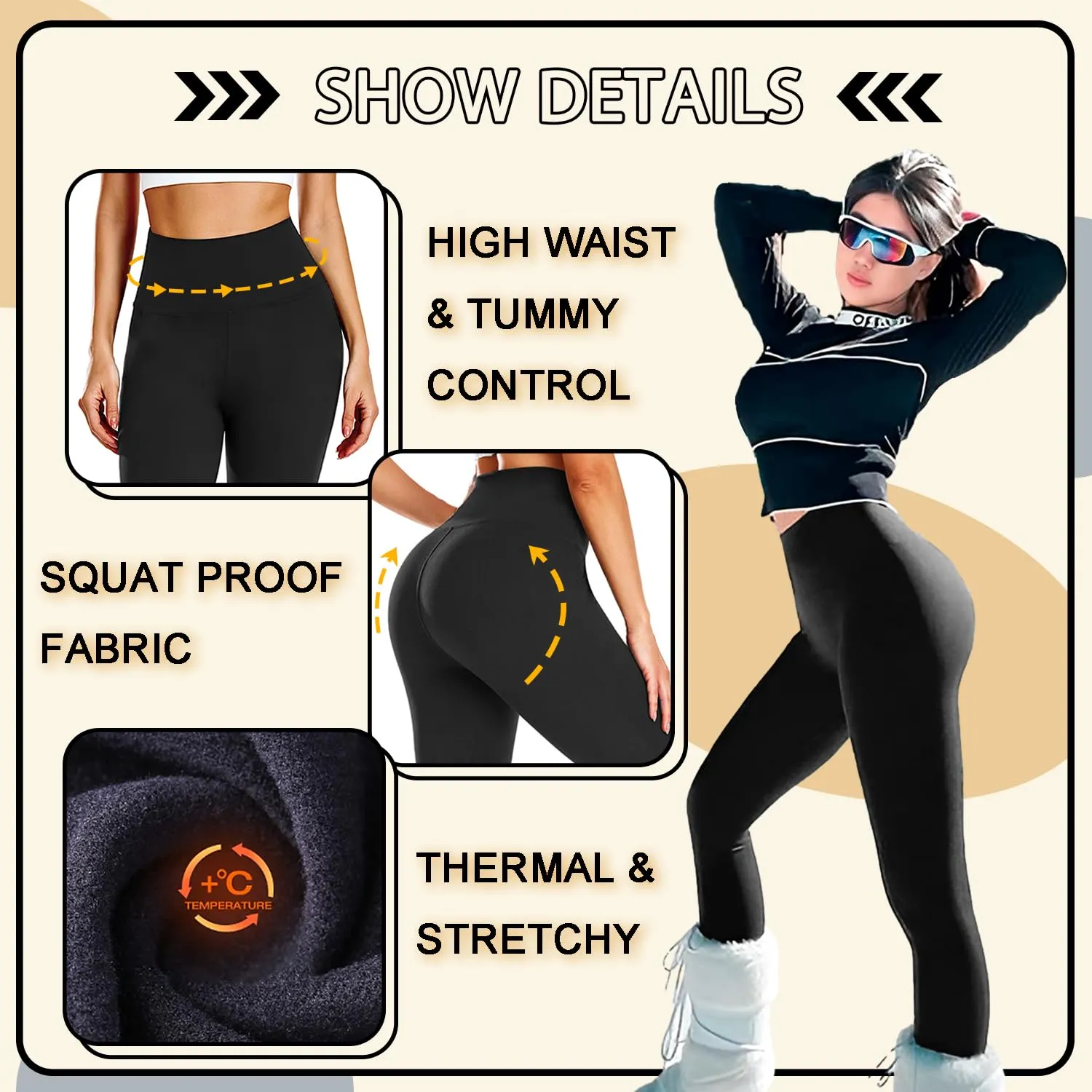 FULLSOFT Fleece Lined Leggings Women Tummy Control High Waisted Workout Winter Warm Soft Yoga Pants(Black,Small-Medium)