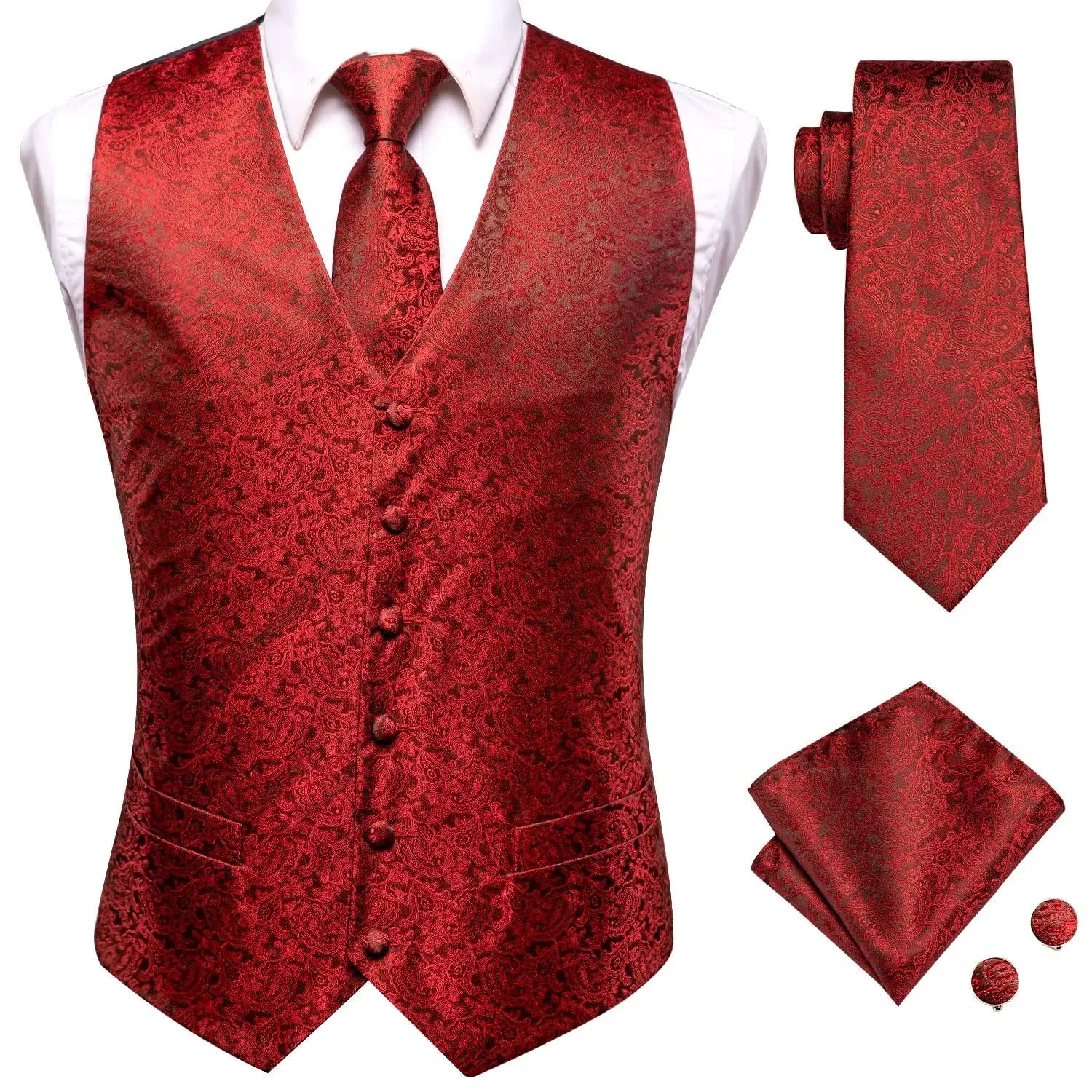 Funki Buys | Vests | Men's Formal 4 Pcs Silk Slim Waistcoat Sets