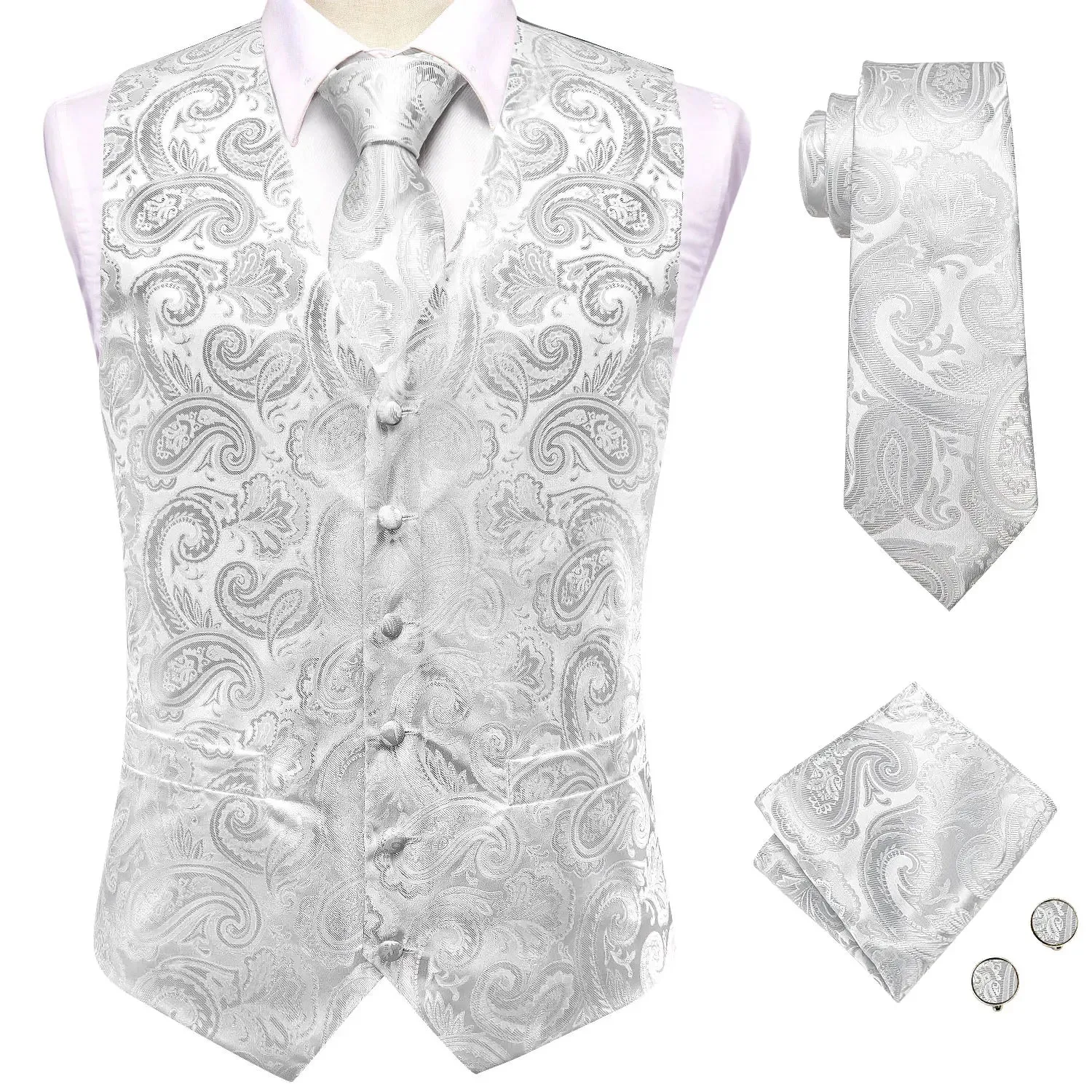 Funki Buys | Vests | Men's Formal 4 Pcs Silk Slim Waistcoat Sets