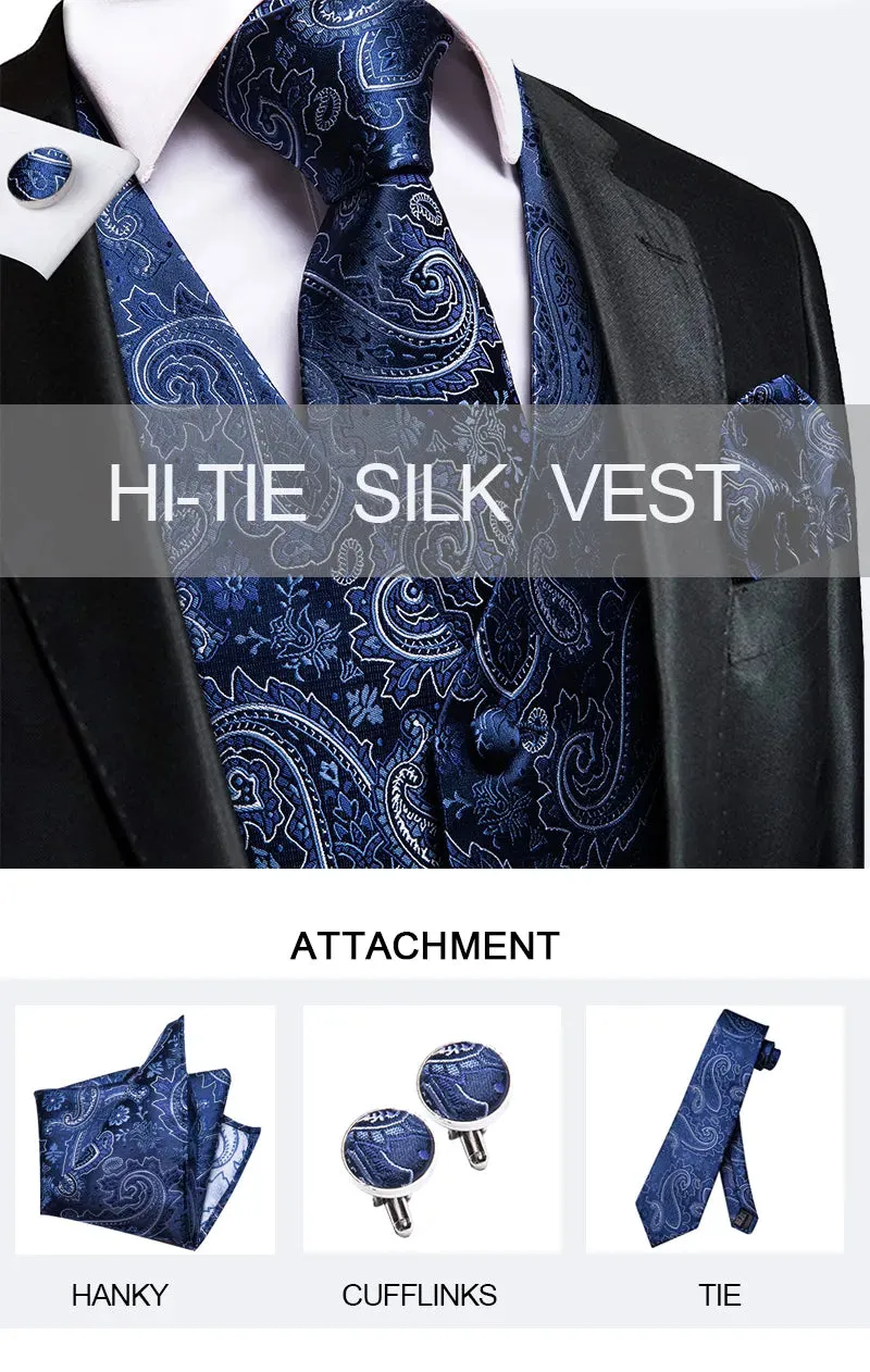 Funki Buys | Vests | Men's Formal 4 Pcs Silk Slim Waistcoat Sets