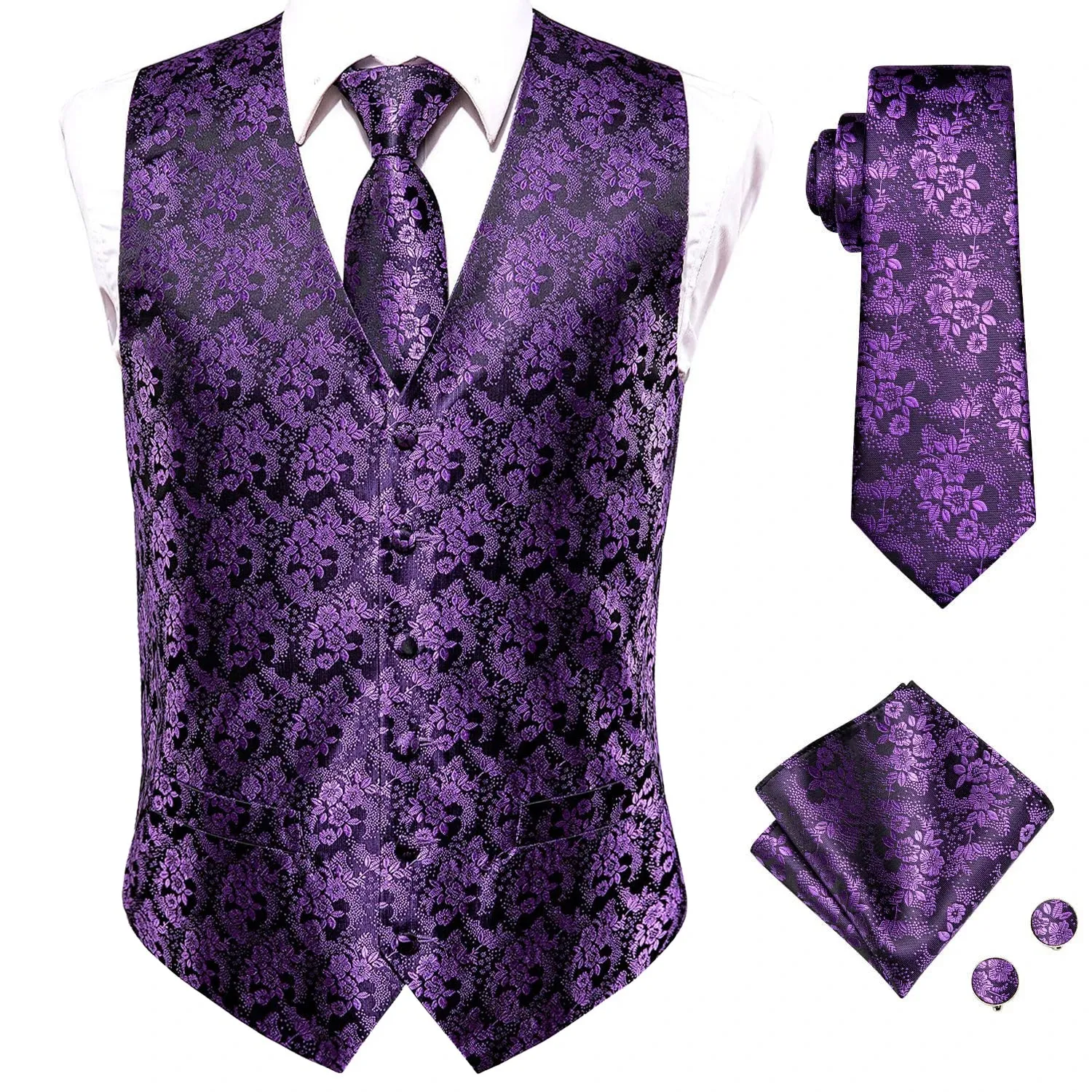 Funki Buys | Vests | Men's Formal 4 Pcs Silk Slim Waistcoat Sets