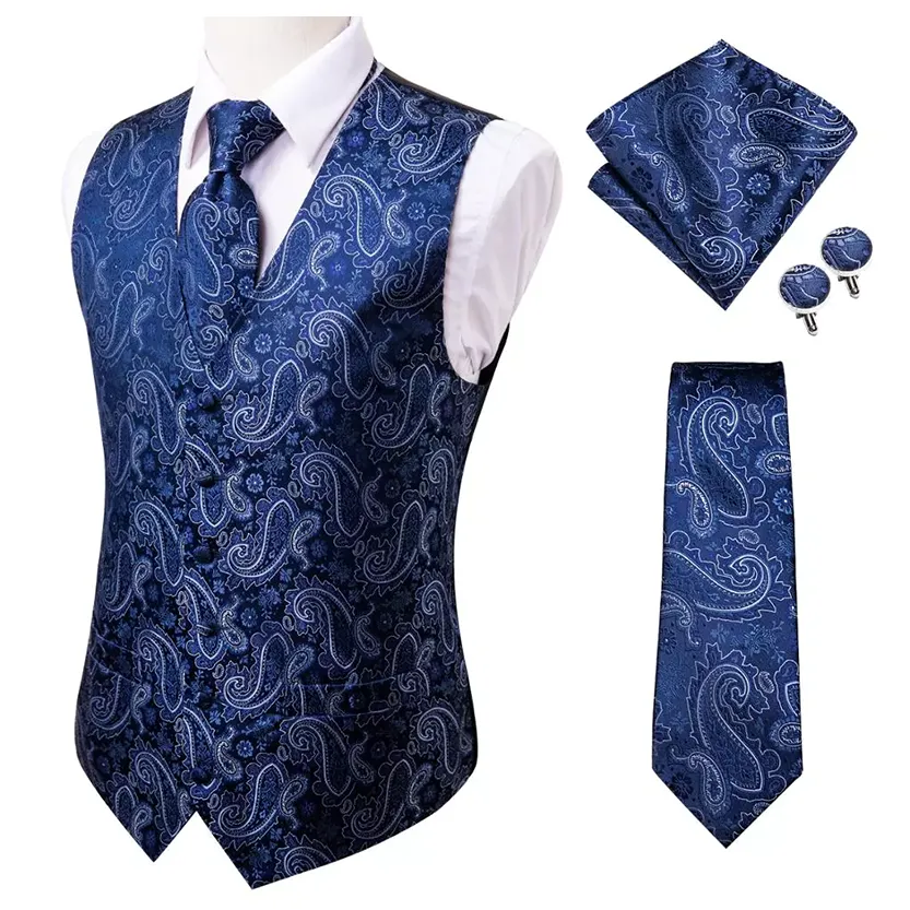 Funki Buys | Vests | Men's Formal 4 Pcs Silk Slim Waistcoat Sets