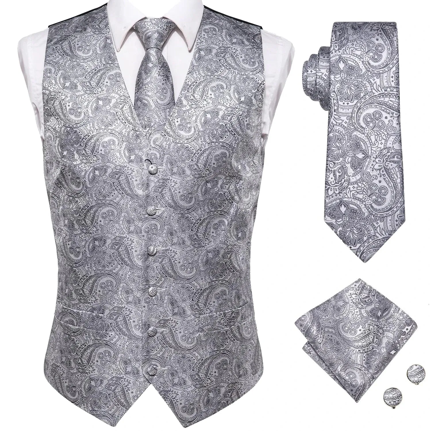 Funki Buys | Vests | Men's Formal 4 Pcs Silk Slim Waistcoat Sets