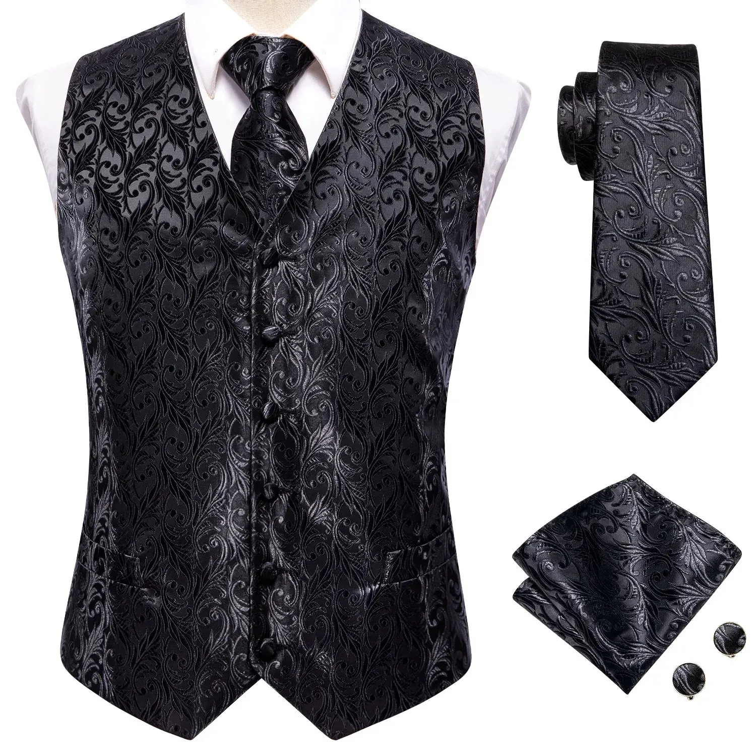 Funki Buys | Vests | Men's Formal 4 Pcs Silk Slim Waistcoat Sets