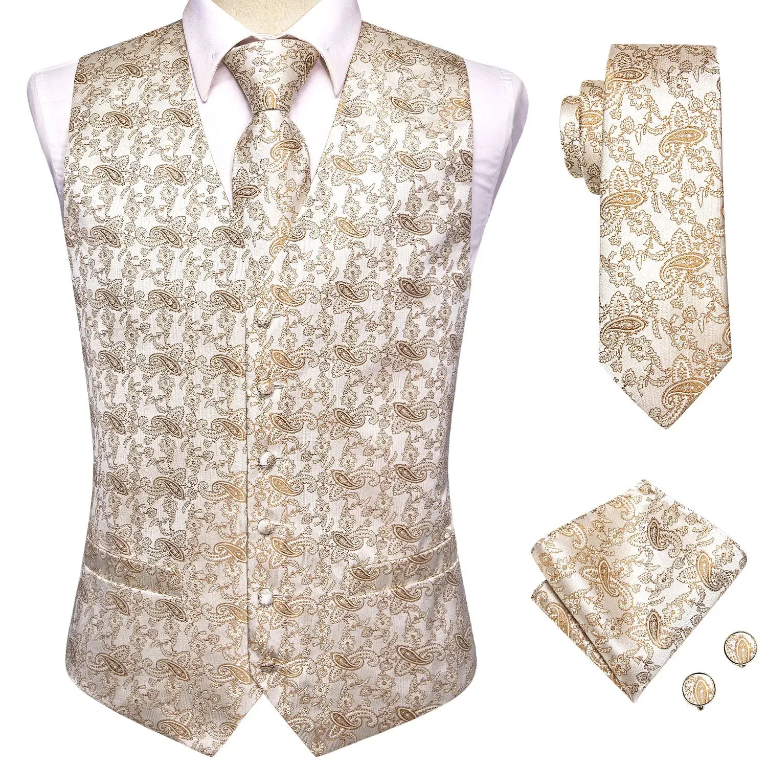 Funki Buys | Vests | Men's Formal 4 Pcs Silk Slim Waistcoat Sets