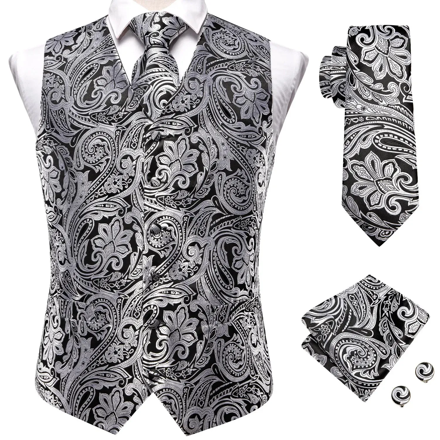 Funki Buys | Vests | Men's Formal 4 Pcs Silk Slim Waistcoat Sets