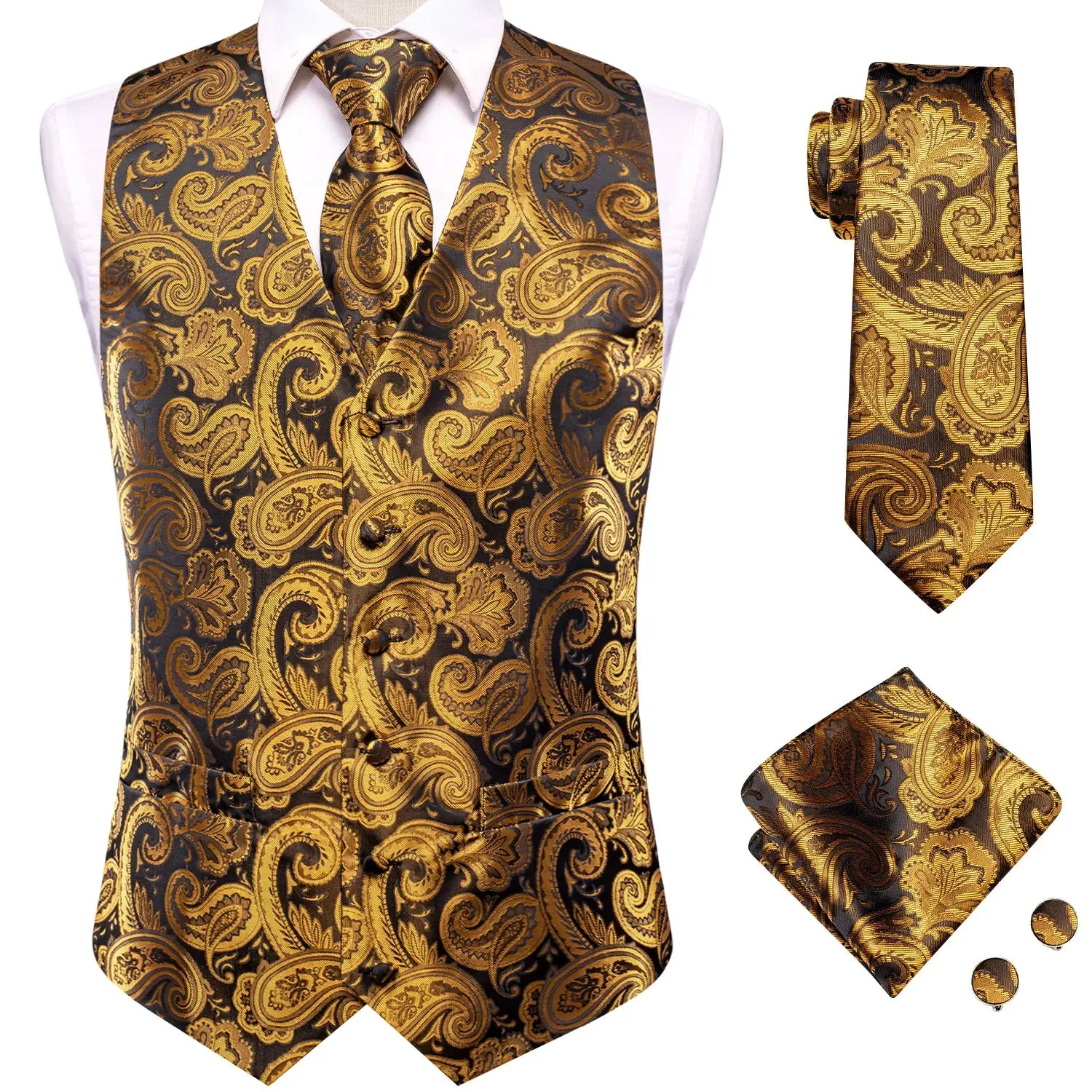 Funki Buys | Vests | Men's Formal 4 Pcs Silk Slim Waistcoat Sets