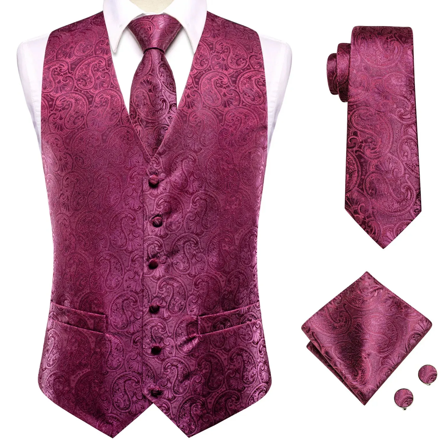 Funki Buys | Vests | Men's Formal 4 Pcs Silk Slim Waistcoat Sets