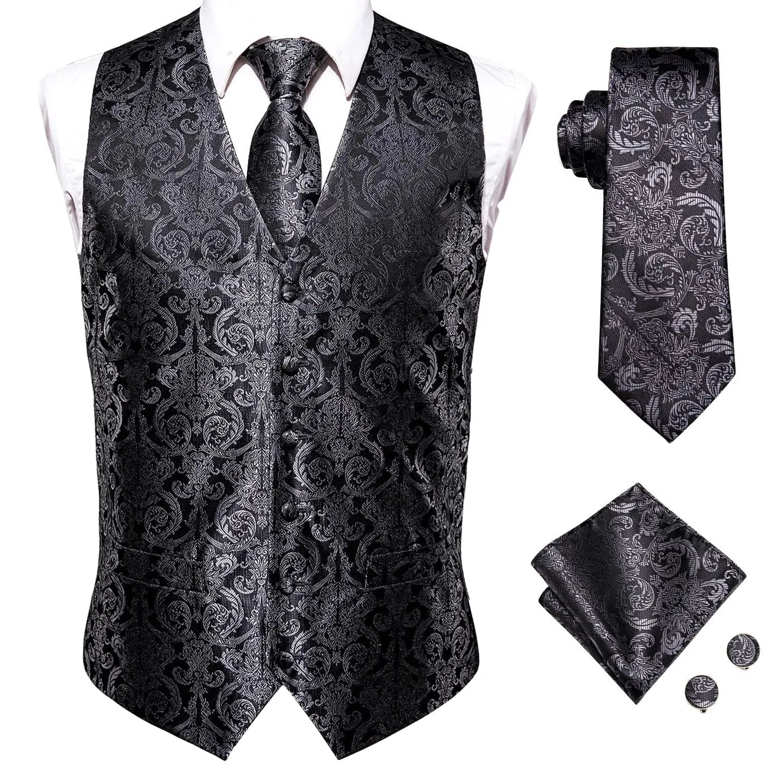 Funki Buys | Vests | Men's Formal 4 Pcs Silk Slim Waistcoat Sets