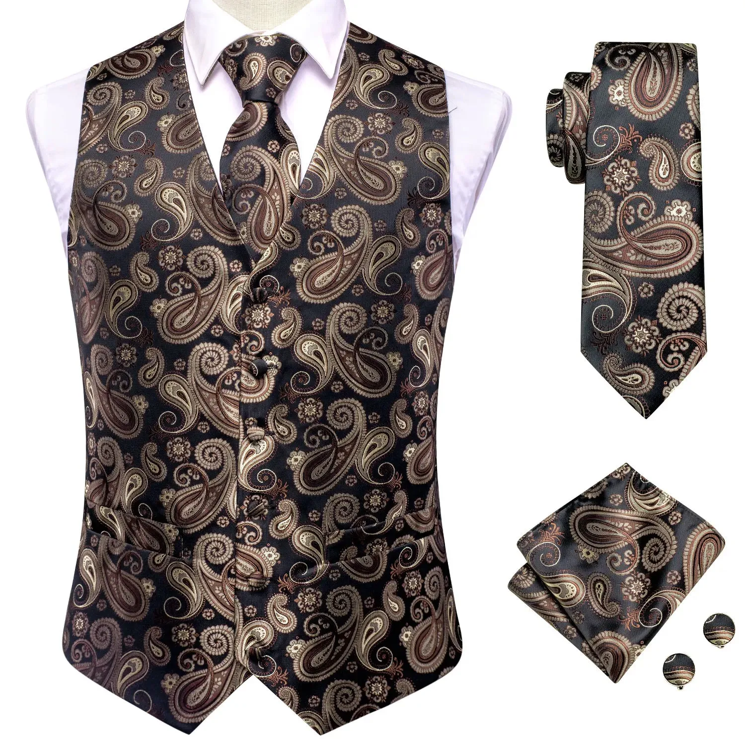 Funki Buys | Vests | Men's Formal 4 Pcs Silk Slim Waistcoat Sets