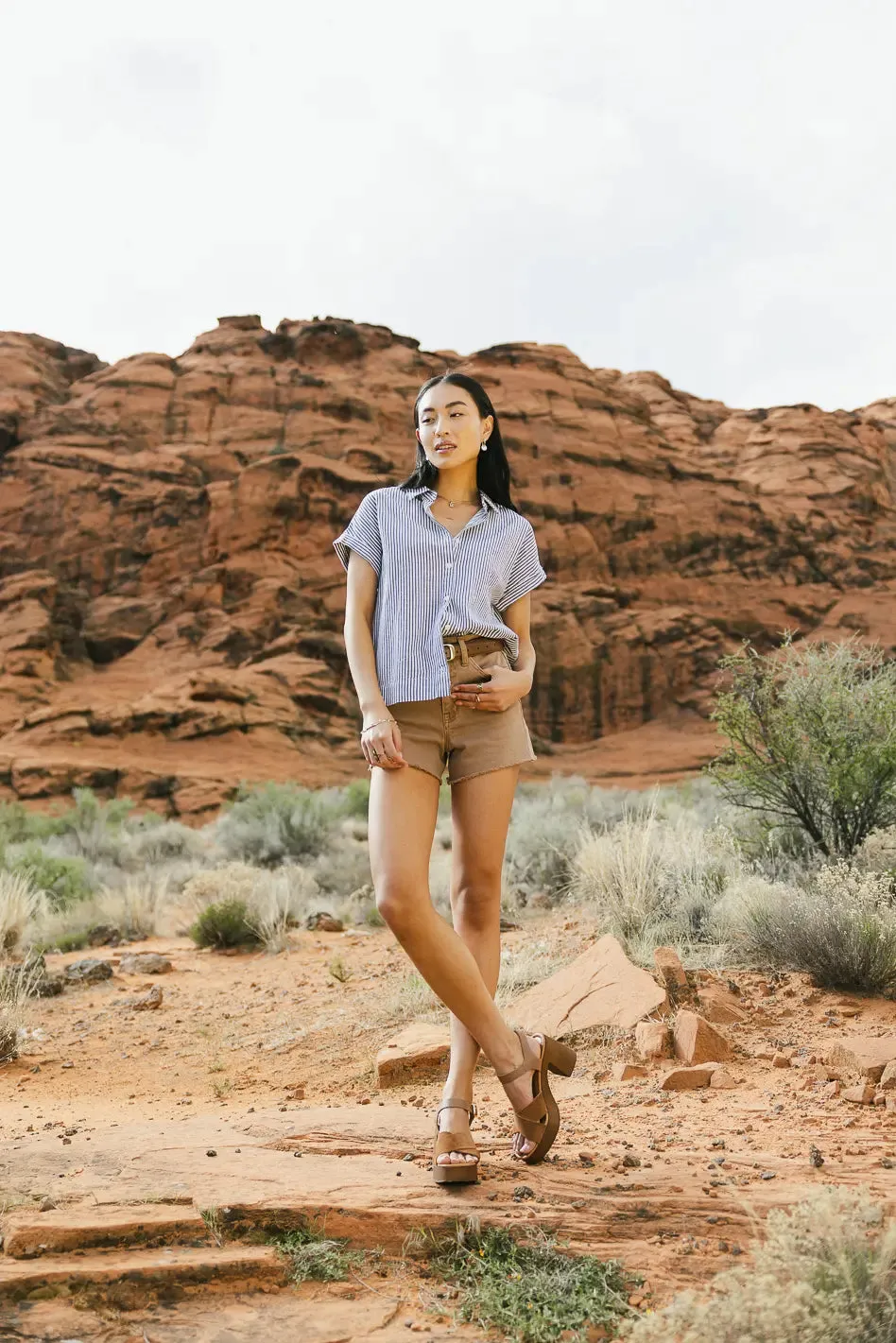 Gabby Striped Button Up in White - FINAL SALE