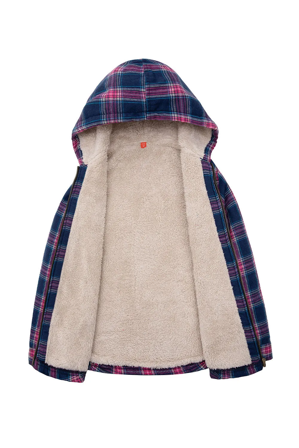 Girls Sherpa Lined Full Zip Plaid Flannel Shirt, Hooded Flannel Jacket