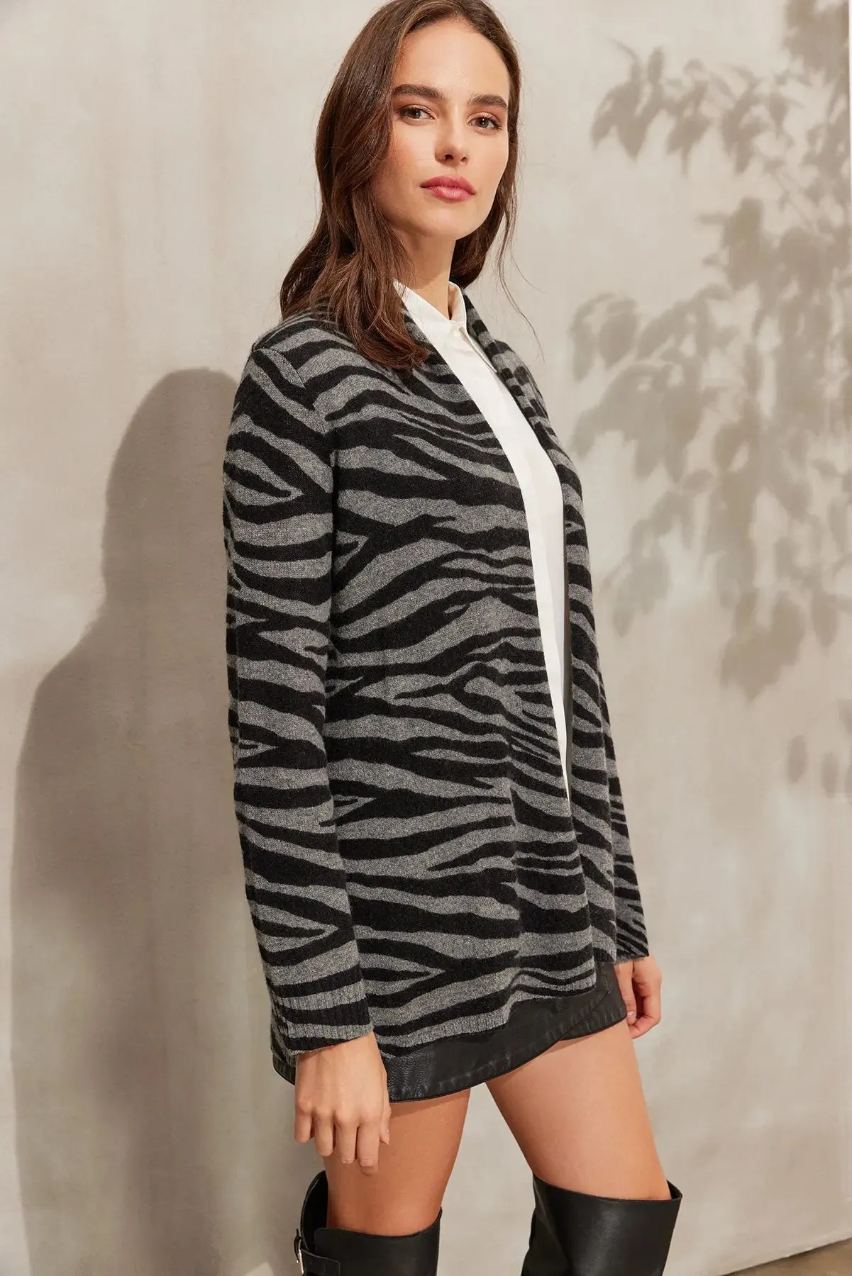 Gray Cashmere and Wool Zebra Women's Cardigan