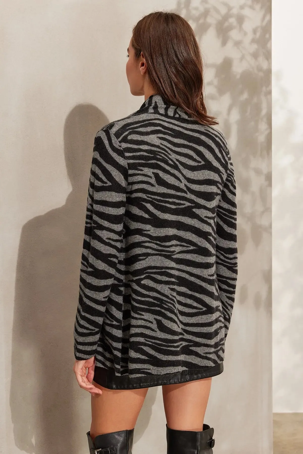 Gray Cashmere and Wool Zebra Women's Cardigan