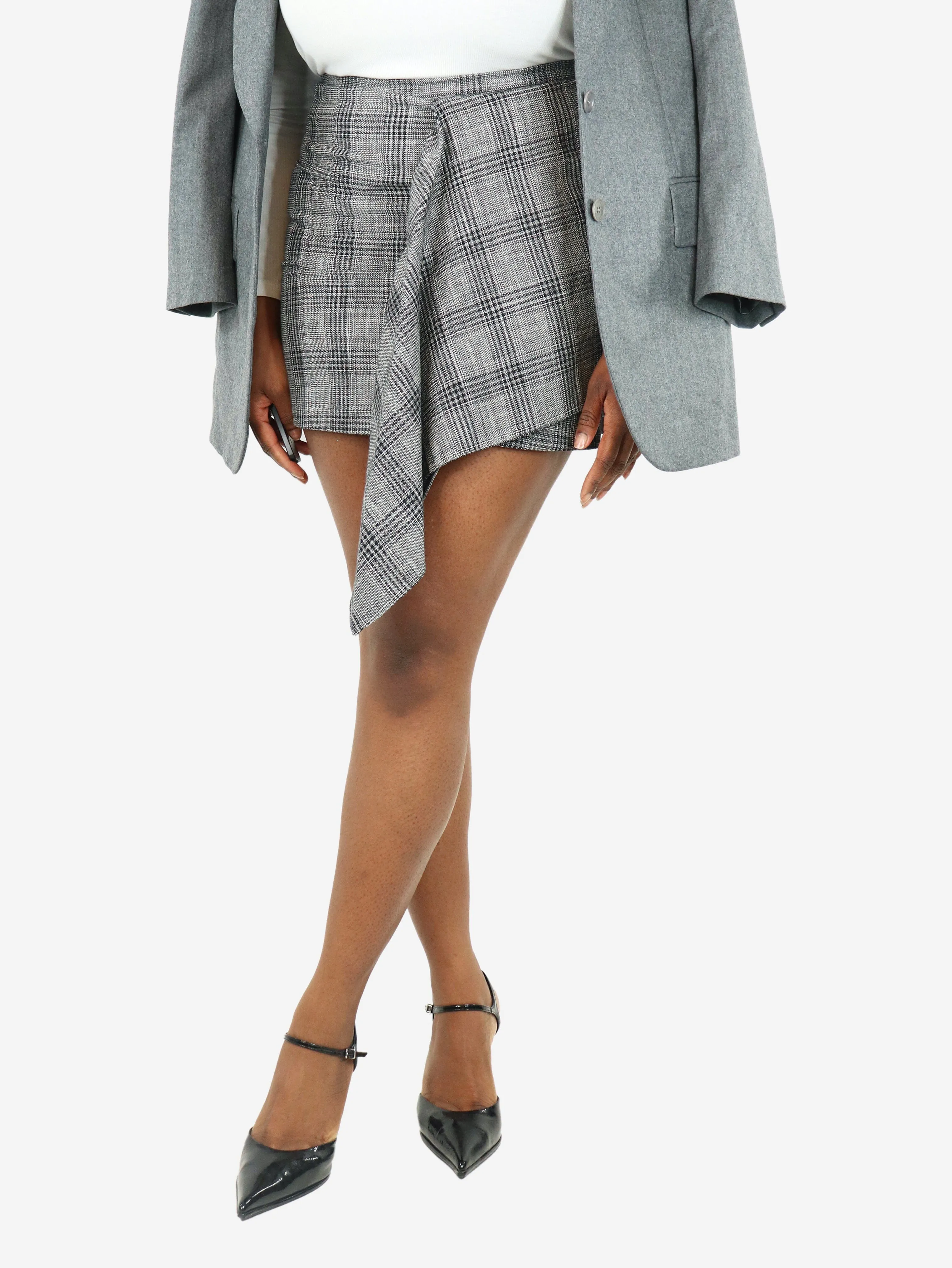 Grey plaid mini skirt - size UK 12