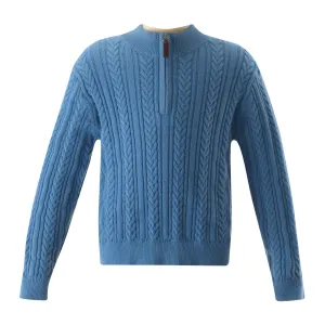 Half-zip Cable Knit Sweater, Blue