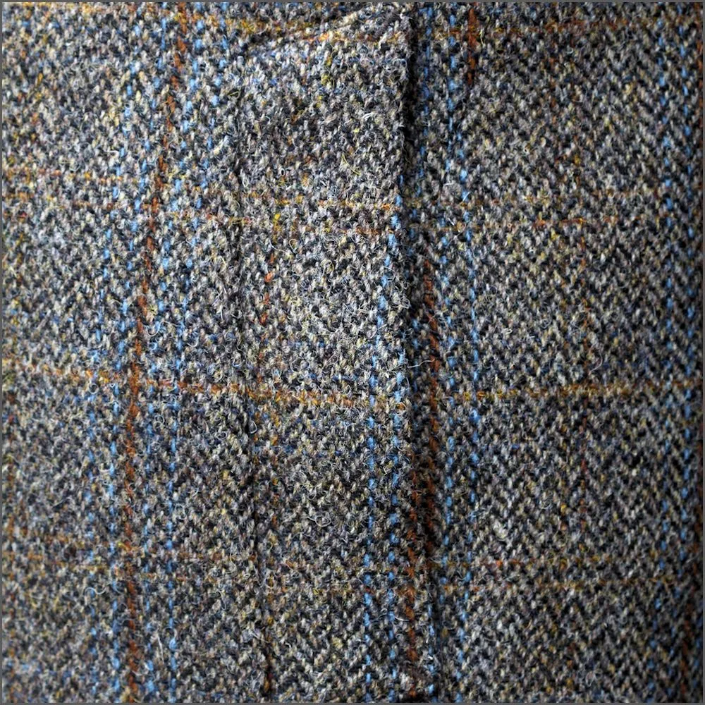 Harris Tweed Brown Blue Herringbone Overcoat--