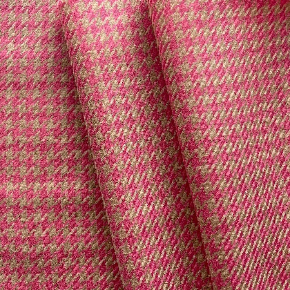 High-End Peach & Warm Sand Houndstooth Wool Twill (Made in Italy)