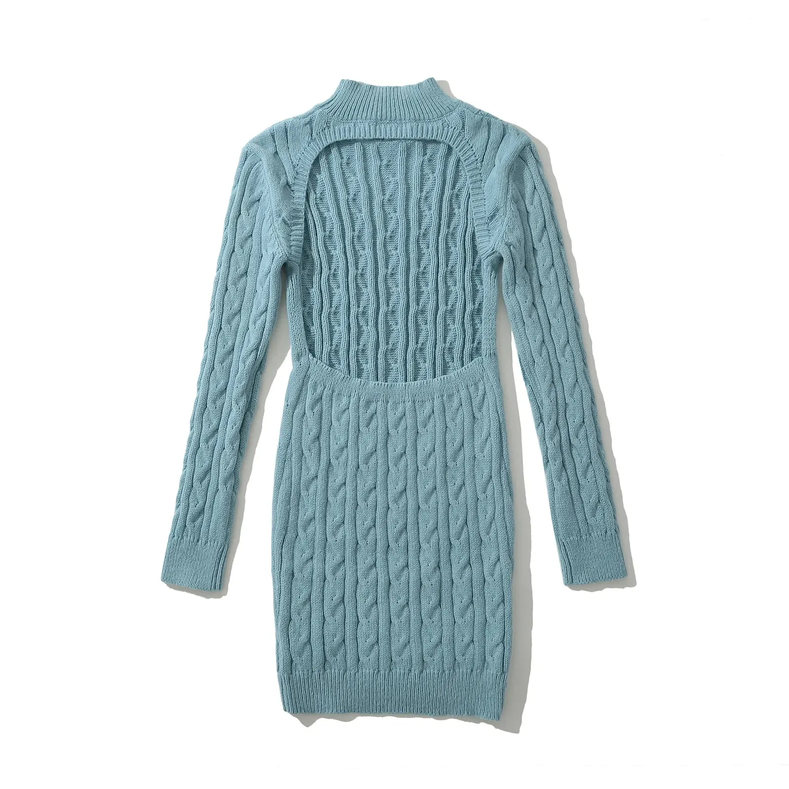 Ingrid Open Back Cable Knit Sweater Mini Dress