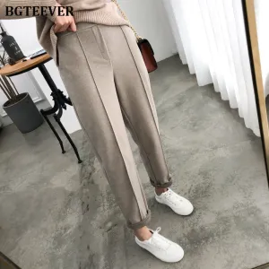 Joskaa Christmas Gift Warm Thicken Winter Women Suit Pants Elastic Waist Women Pencil Pants Office Ladies Long Pants Elegant Women Trousers