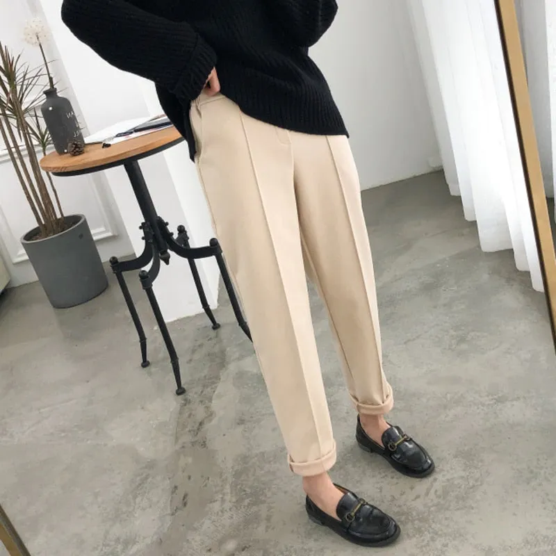 Joskaa Christmas Gift Warm Thicken Winter Women Suit Pants Elastic Waist Women Pencil Pants Office Ladies Long Pants Elegant Women Trousers