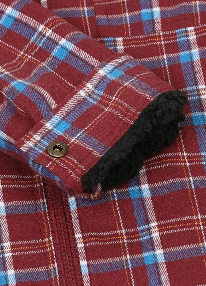 Kid's Sherpa Fleece Lined Zip Up Plaid Flannel Shirt Jacket