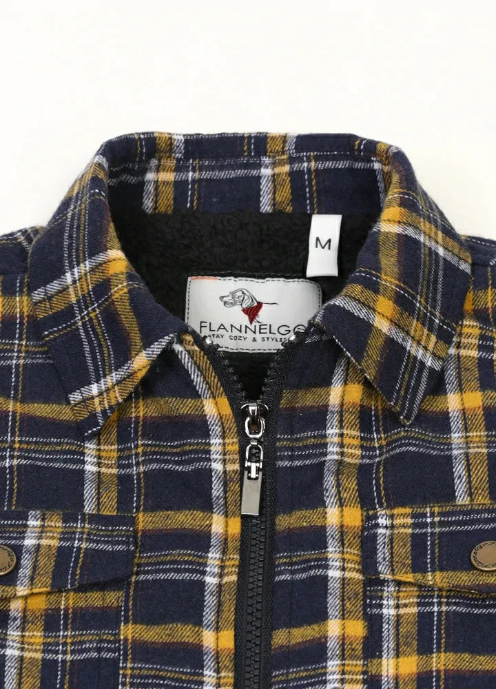 Kid's Sherpa Fleece Lined Zip Up Plaid Flannel Shirt Jacket