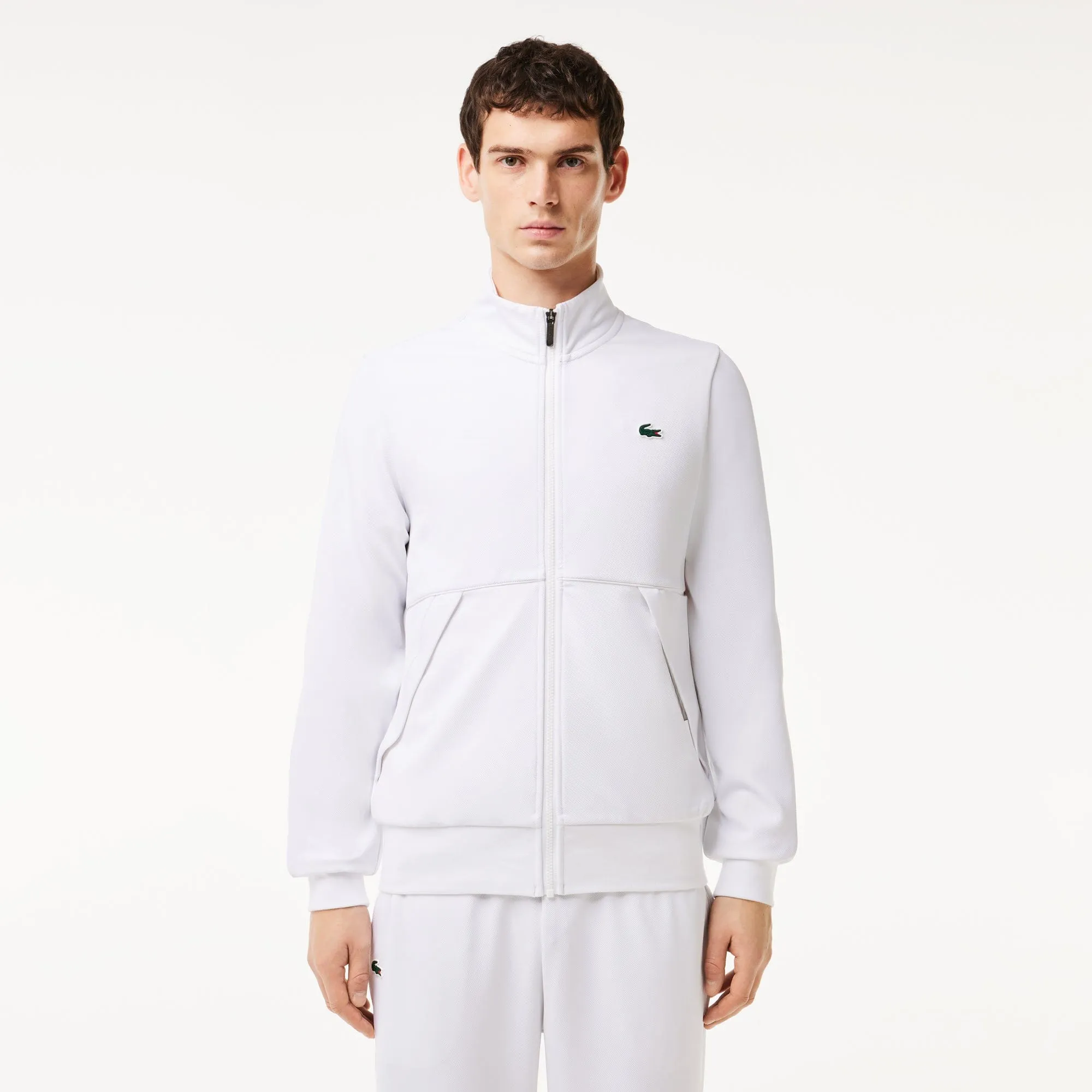 Lacoste Recycled Fiber Zipped Sport Sweatshirt in White Z92