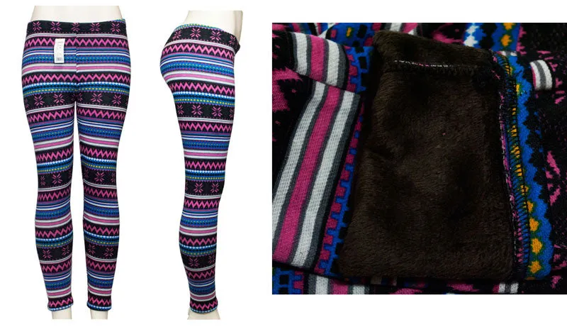 Ladies Fashion Printed Thermal Fur Lining Leggings Wholesale