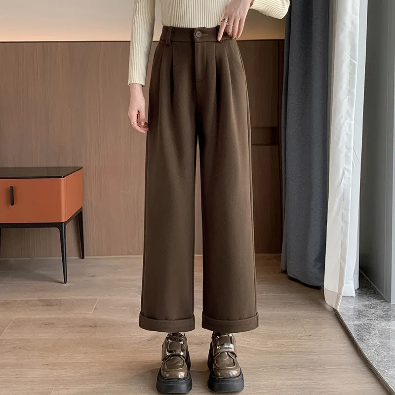 Lanfubeisi datenight fall outfits Casual Starry Sky Twill Woolen Flanging Small Straight Elastic Waist Women's Walking Fashionable Autumn Trousers