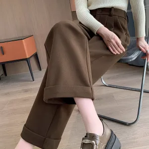 Lanfubeisi datenight fall outfits Casual Starry Sky Twill Woolen Flanging Small Straight Elastic Waist Women's Walking Fashionable Autumn Trousers