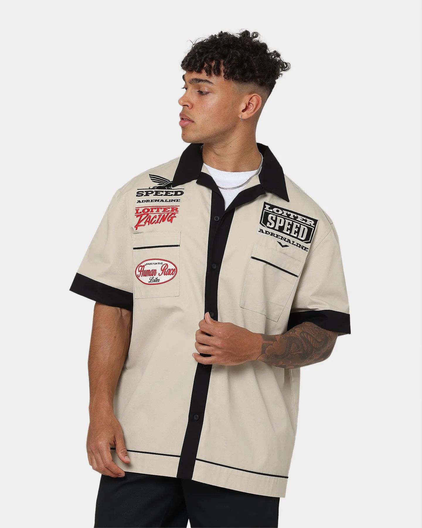 Loiter Daytona Mechanic Button Up Shirt Stone