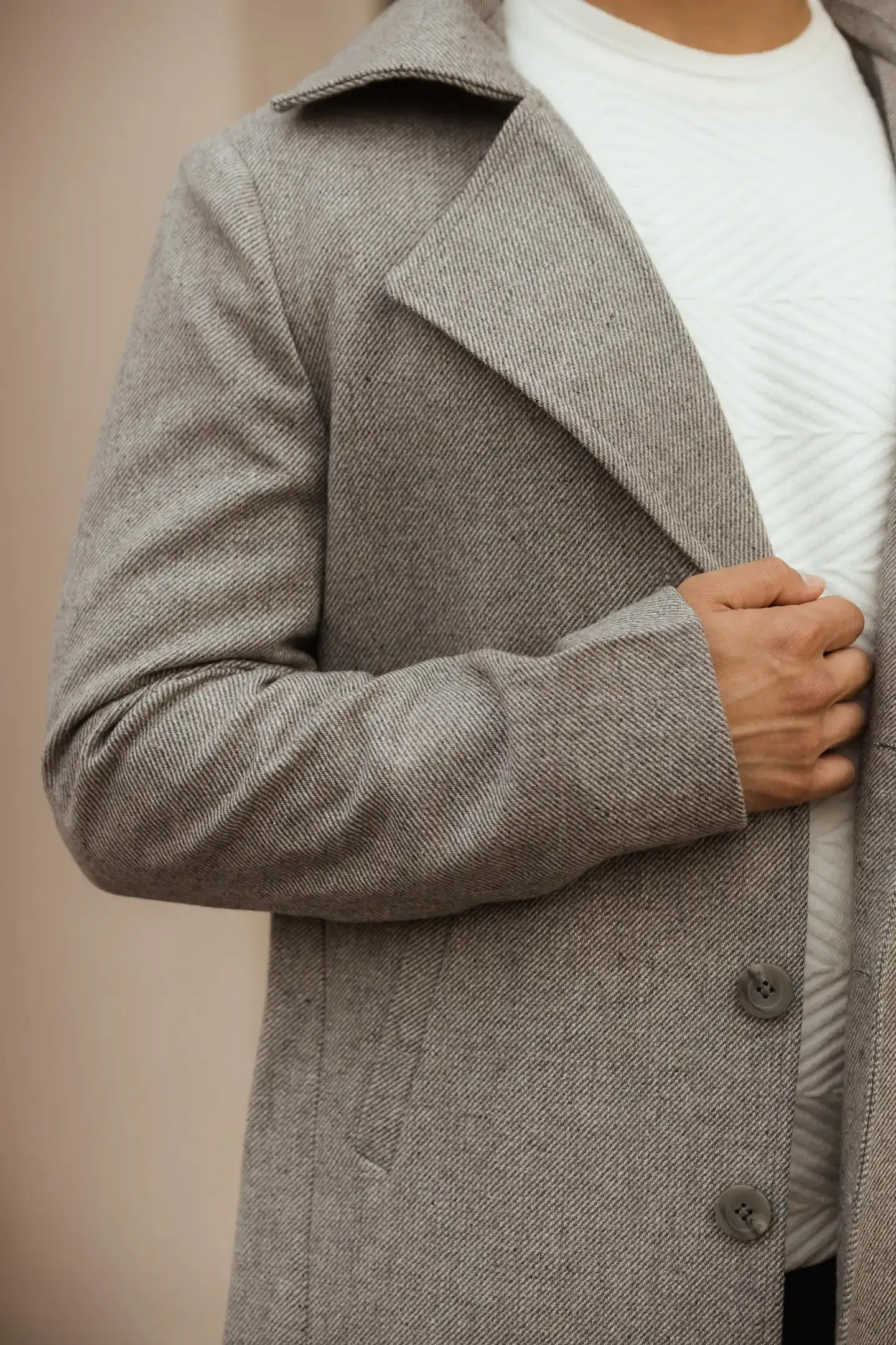 Men Long Coat Herringbone Weave